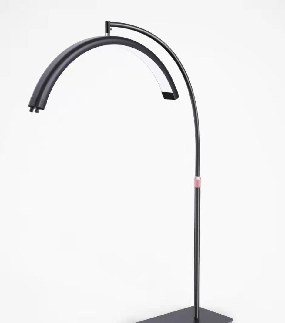 GlowBow matte-black arc worklight, full product view